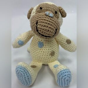 World Market Crochet Knit Monkey Plush Tan 9" Stuffed Animal Polka Dot